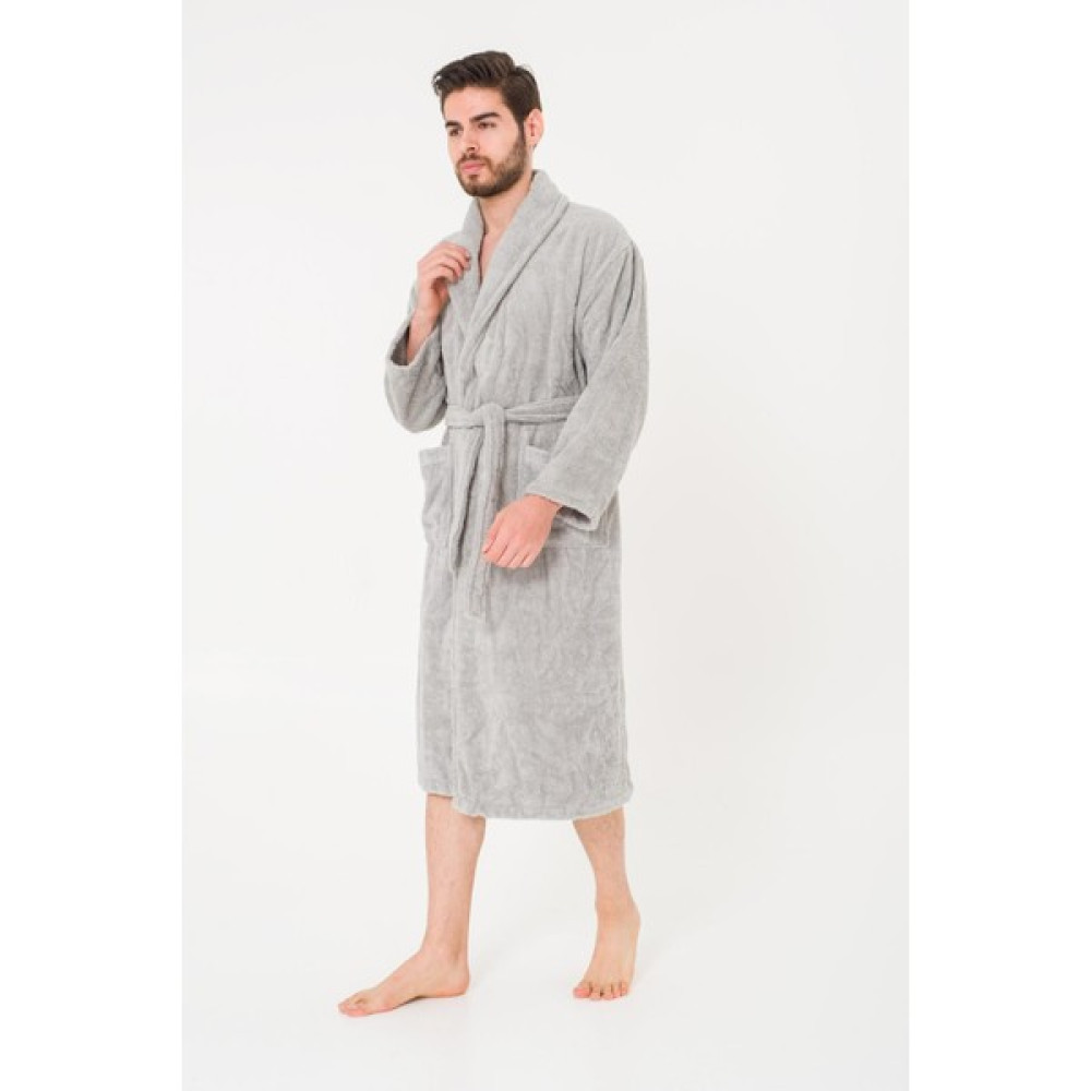Cotenconcept Düz ve Pamuklu Şal Yaka Erkek Bornoz - XL - Gri Bornoz Fiyatı