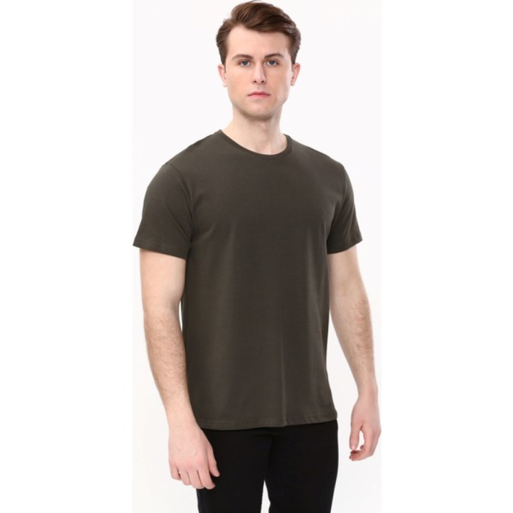 Cotlinn Erkek Battal Büyük Beden Bisiklet Yaka Haki Yeşil T-Shirt Erkek T-shirt Fiyatı