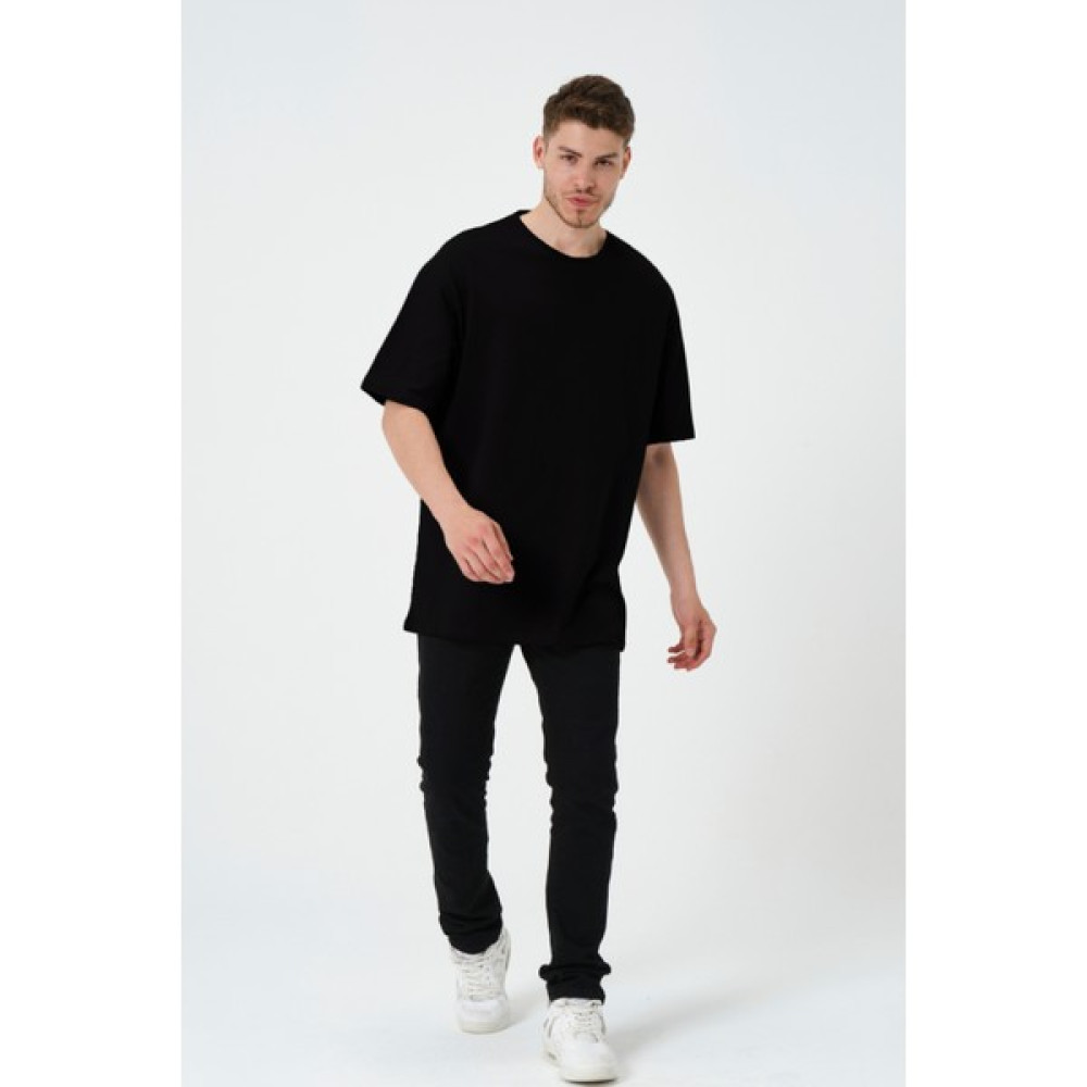 Cotlinn Erkek Oversize Bol Kalıp Bisiklet Yaka Siyah T-Shirt Erkek T-shirt Fiyatı