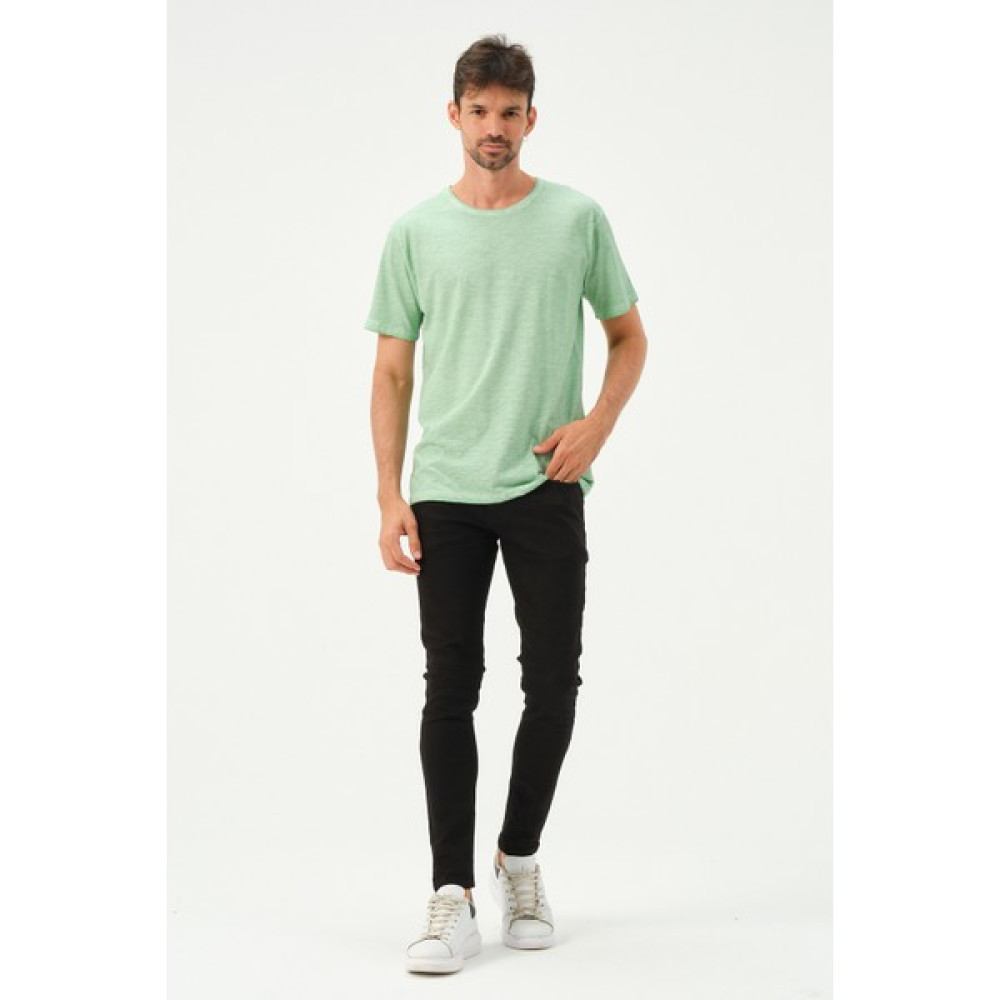 Cotlinn Yıkamalı Regular Fit Bisiklet Yaka Yeşil Erkek T-Shirt Erkek T-shirt Fiyatı