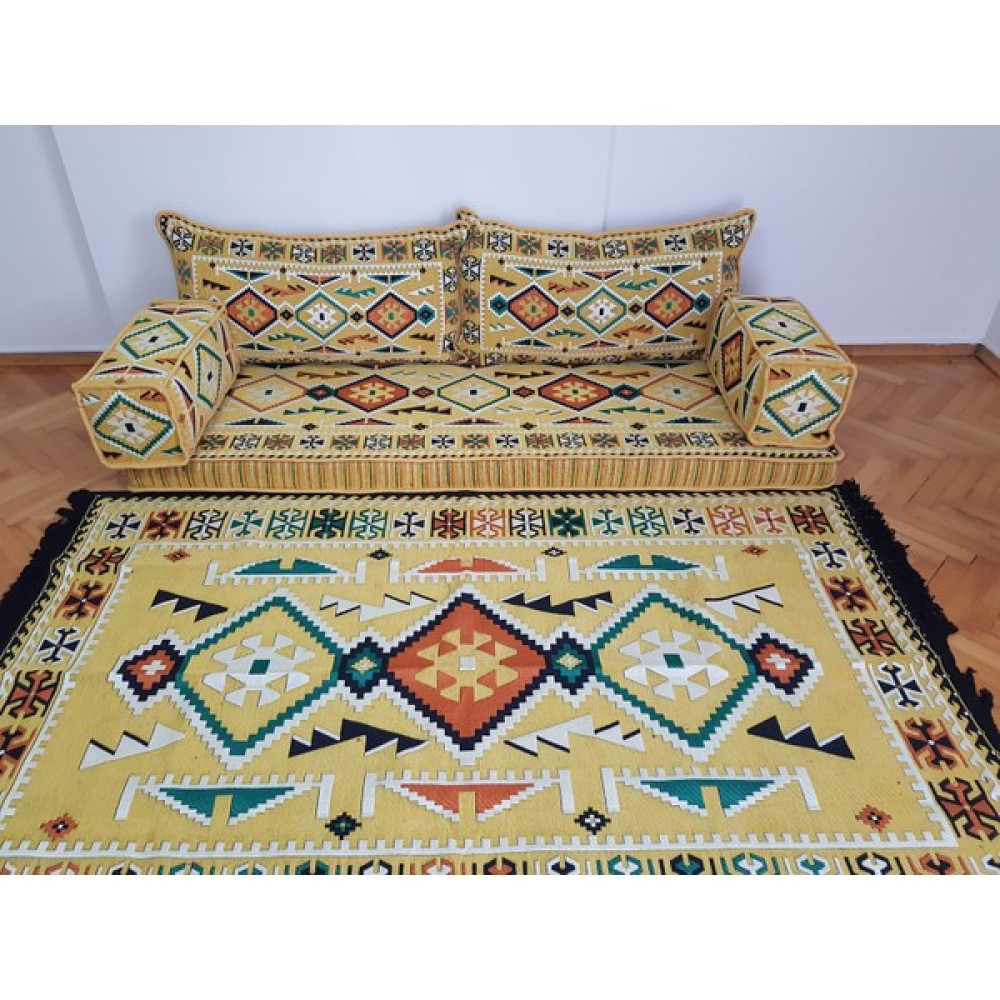 Coton Anadolu Desen Şark Köşesi 120*180CM Kilim Konsept Sarı Puf Fiyatı
