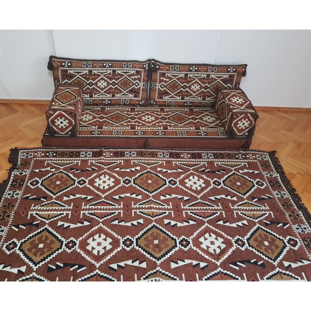 Coton Anadolu Desenli Şark Köşesi Minderi Ikili Sedir 200*300 cm Kilim Takımı Sünger Dahil Kahve Puf Fiyatı