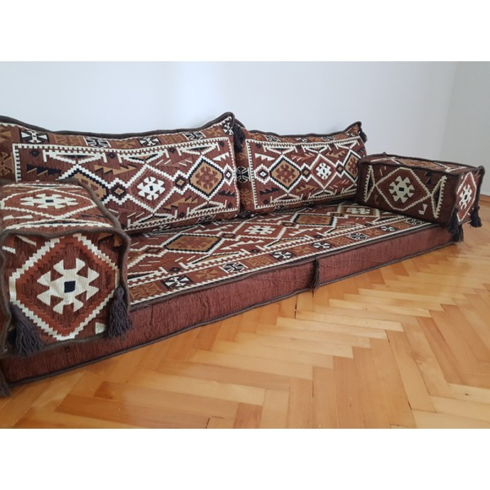 Coton Anadolu Desenli Şark Köşesi Minderi Ikili Sedir Takımı Sünger Dahil Kahve ( 5 Parça ) Puf Fiyatı