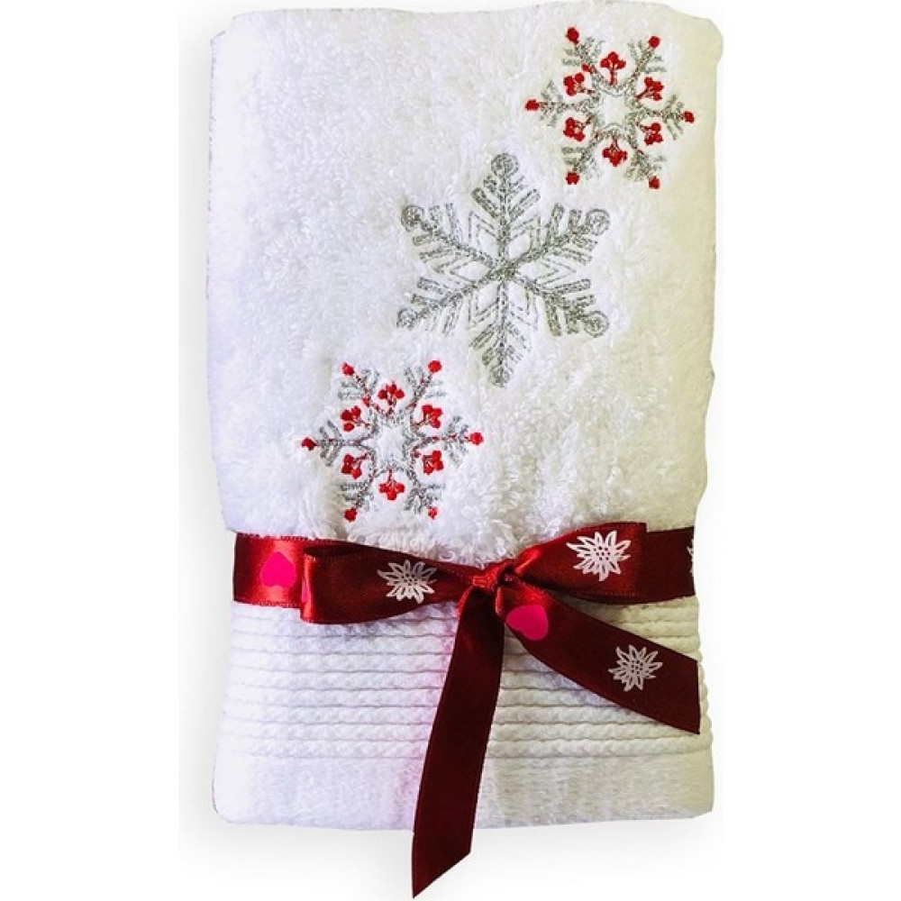 Coton Blanc Kar Tanesi Desenli Yeniyıl Nakışlı El Havlusu - Beyaz - 30 x 50 cm El / Yüz Havlusu Fiyatı