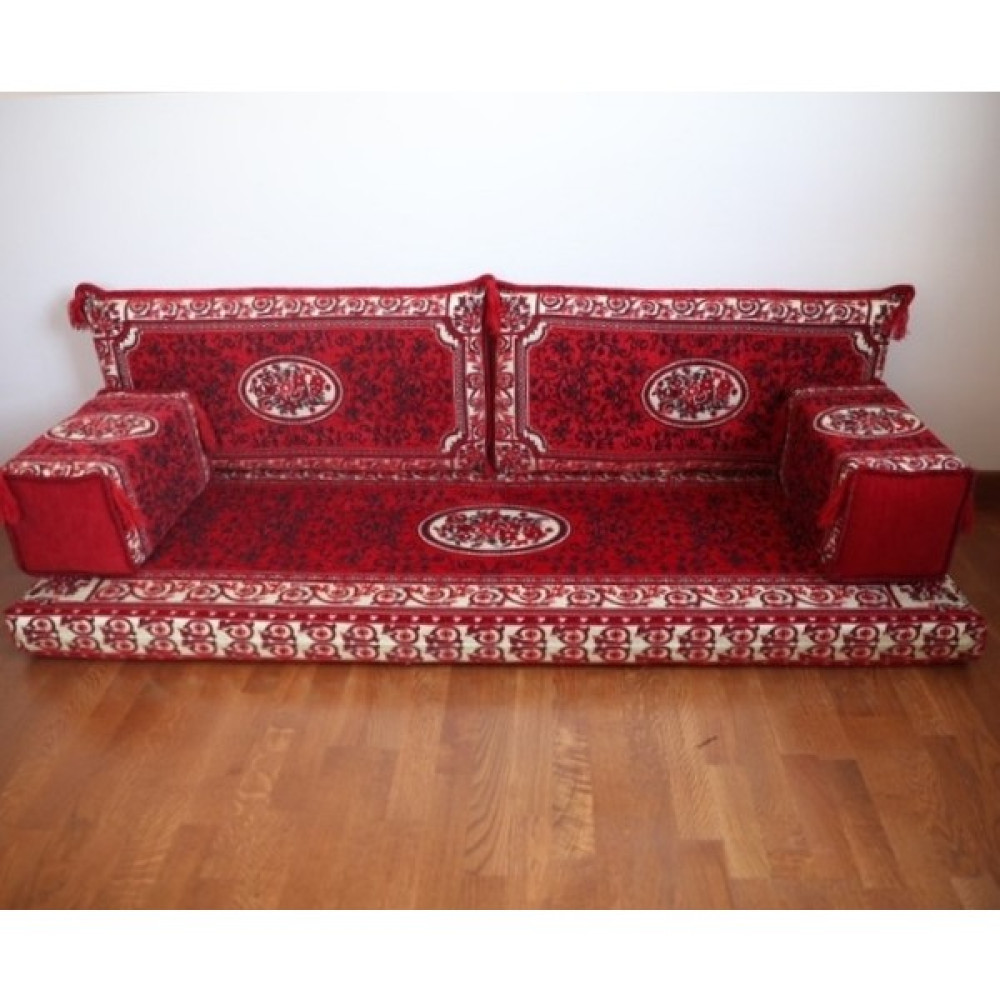 Coton Cushion Şark Köşesi Minderi Ikili Sedir Takımı Sünger Dahil Dolu ( 5 Parça ) - Kırmızı Puf Fiyatı