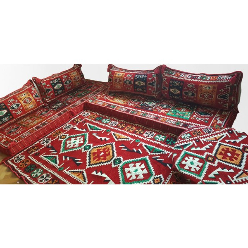 Coton Milas Desenli Şark Köşesi Minderi 120*200 cm Kilim Takımı Konsept Kırmızı Puf Fiyatı