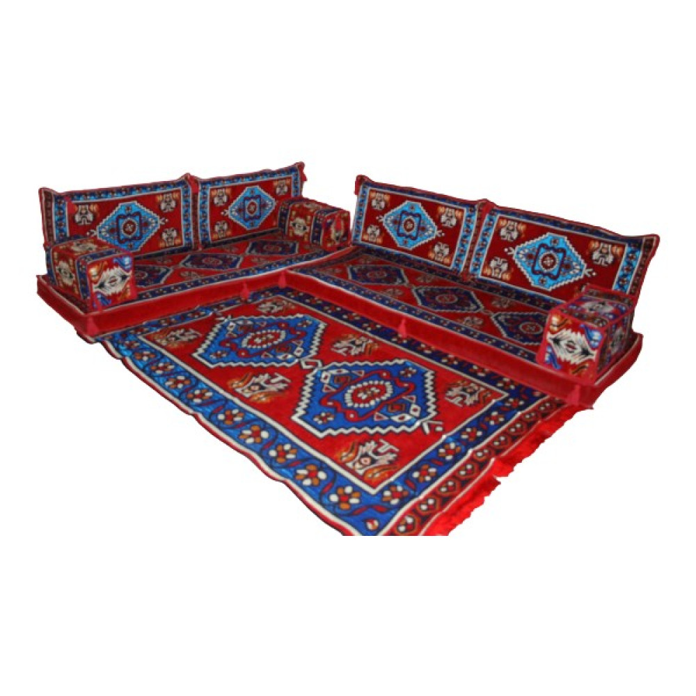 Coton Otantik Şirin Desenli Şark Köşesi Minderi 120 cm * 180 cm Kilim Konsept Kırmızı - Mavi 10 Parça Puf Fiyatı