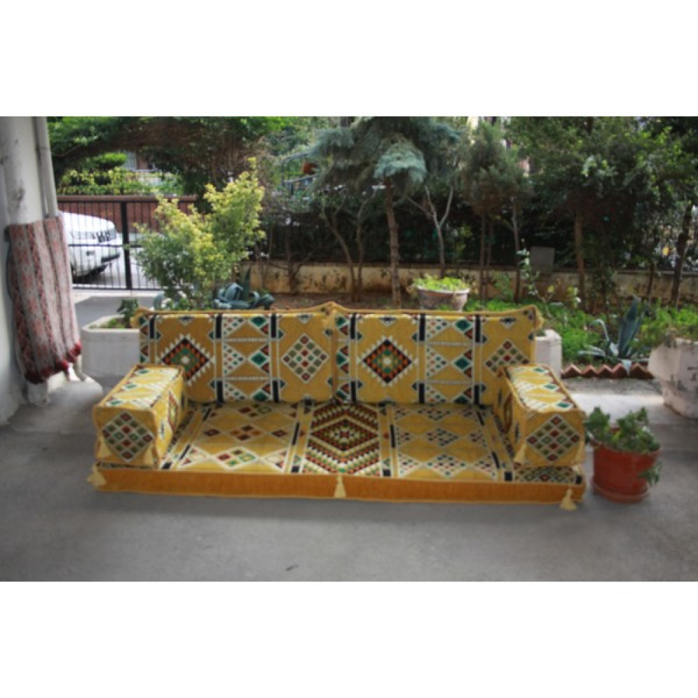 Coton Sarı Kilim Desenli Şark Köşesi Minderi Ikili Sedir Takımı Sünger Dahil Dolu Puf Fiyatı