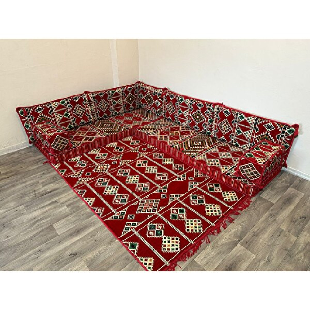 Coton Şark Köşesi Minder, Kilim Takımı Konsept Kırmızı10 Parça Puf Fiyatı