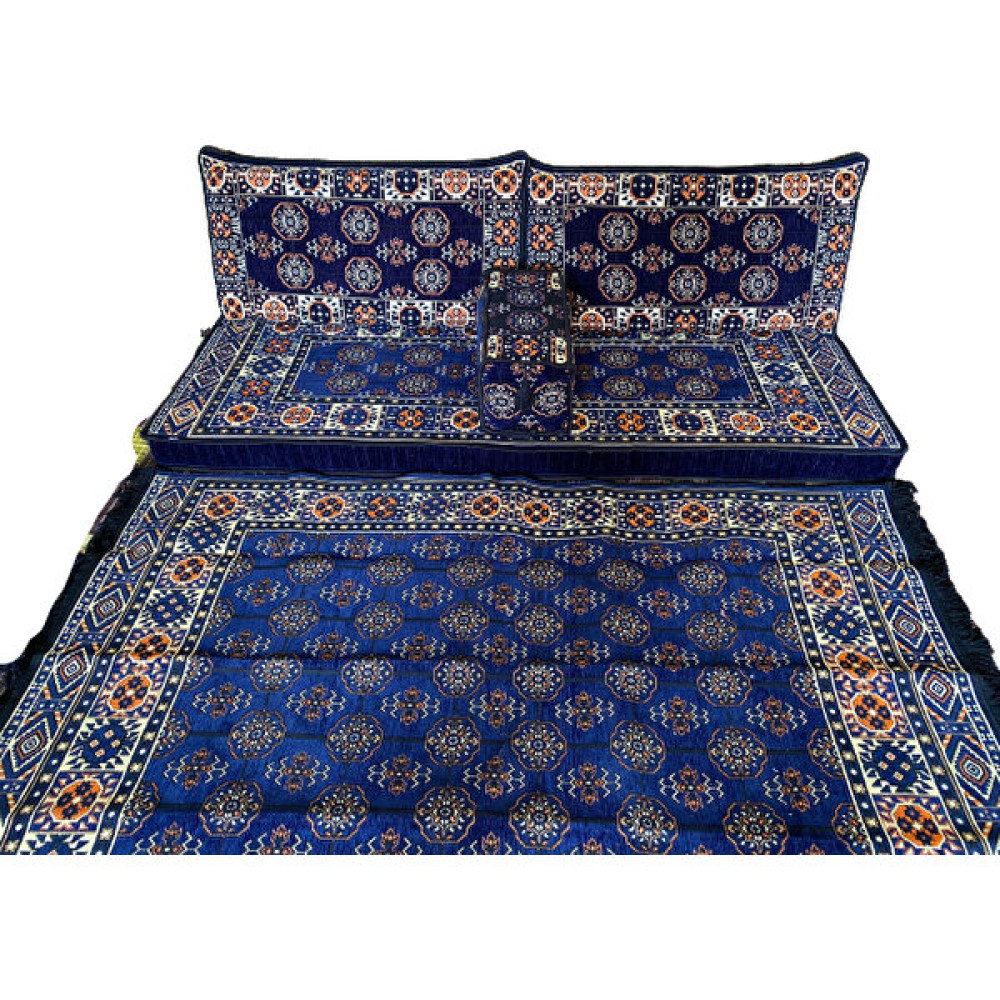 Coton Şark Köşesi Minderi Afgan Desenli 120x180cm Kilim Takımı Konsept Mavi 5 Parça Puf Fiyatı