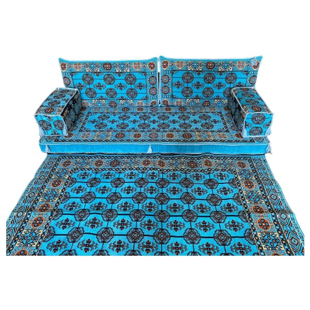 Coton Şark Köşesi Minderi Afgan Desenli 120x180cm Kilim Takımı Konsept Turkuaz 6 Parça Puf Fiyatı