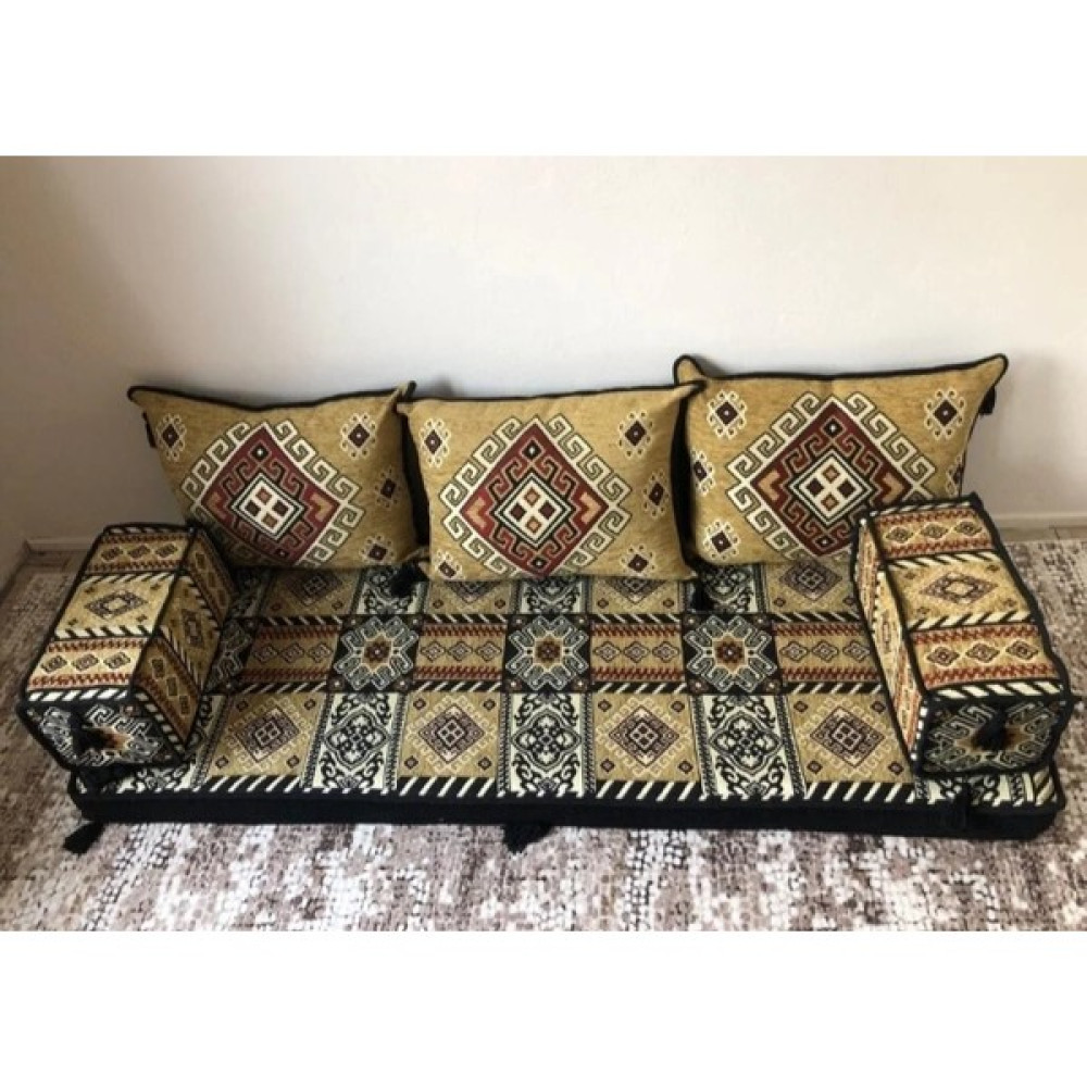 Coton Şark Köşesi Minderi İkili Sedir Takımı Sünger Dahil Siyah & Kahve ( Dolu ) - Kahverengi Puf Fiyatı