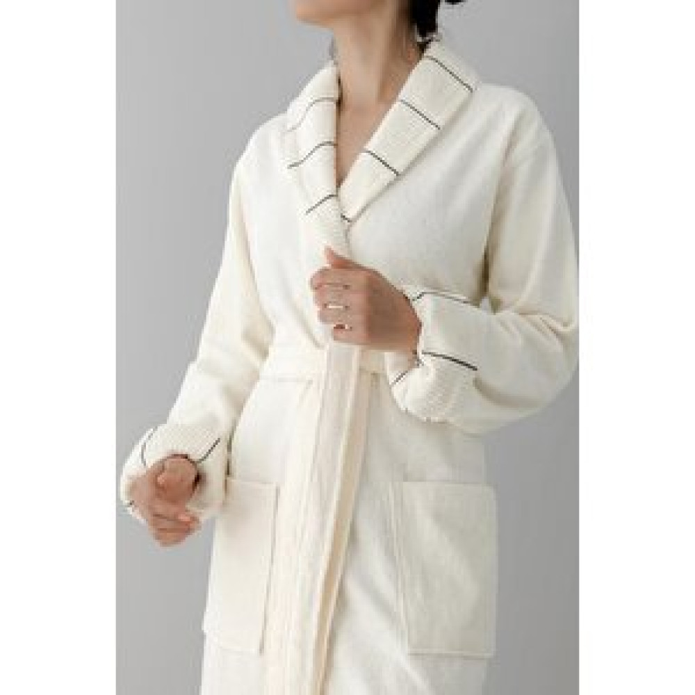 COTTO N MANIA Carmine Robe Cream - Ekstra Yumuşak, Modern Ve Özel Tasarım %100 Pamuk Unisex Şalyaka Bornoz L/XL Bornoz Fiyatı