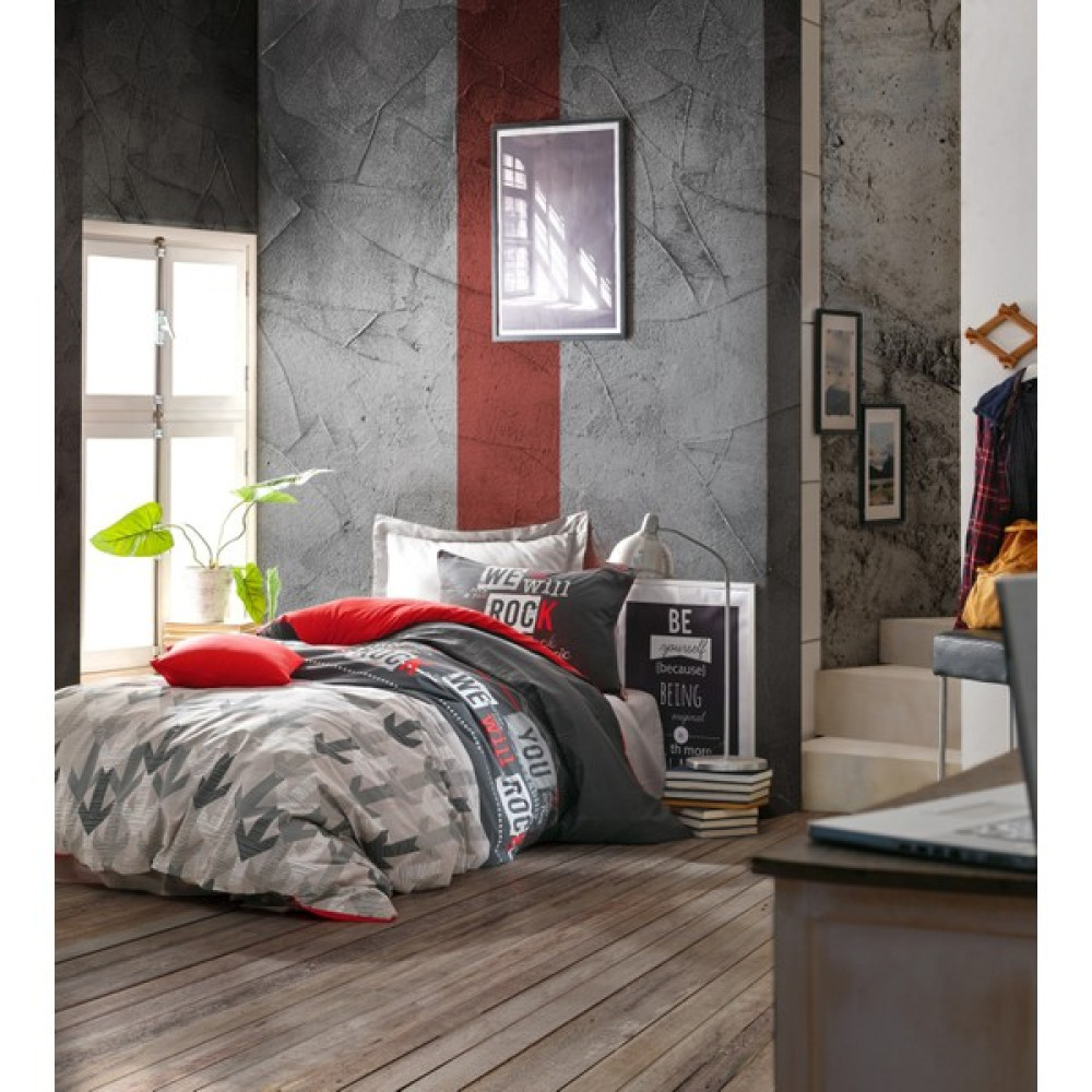 Cotton Box Genç Odası Tek Kişilik Lastikli Çarşaflı Nevresim Takımı Rock Kırmızı - 160 x 220 cm - Renkli Bebek Nevresim Takımı Fiyatı