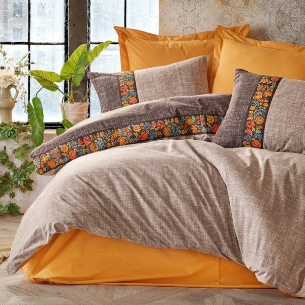 Cotton Box King Size %100 Pamuk Desenli Lastik Çarşaflı Nevresim Takımı - Vizon - 260 x 240 cm Nevresim Takımı Fiyatı