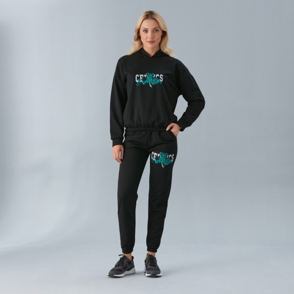 Cotton Chief Siyah Kapüşonlu Lastik Paça Ikili Sweatshirt Eşofman Takımı Kadın Eşofman Fiyatı