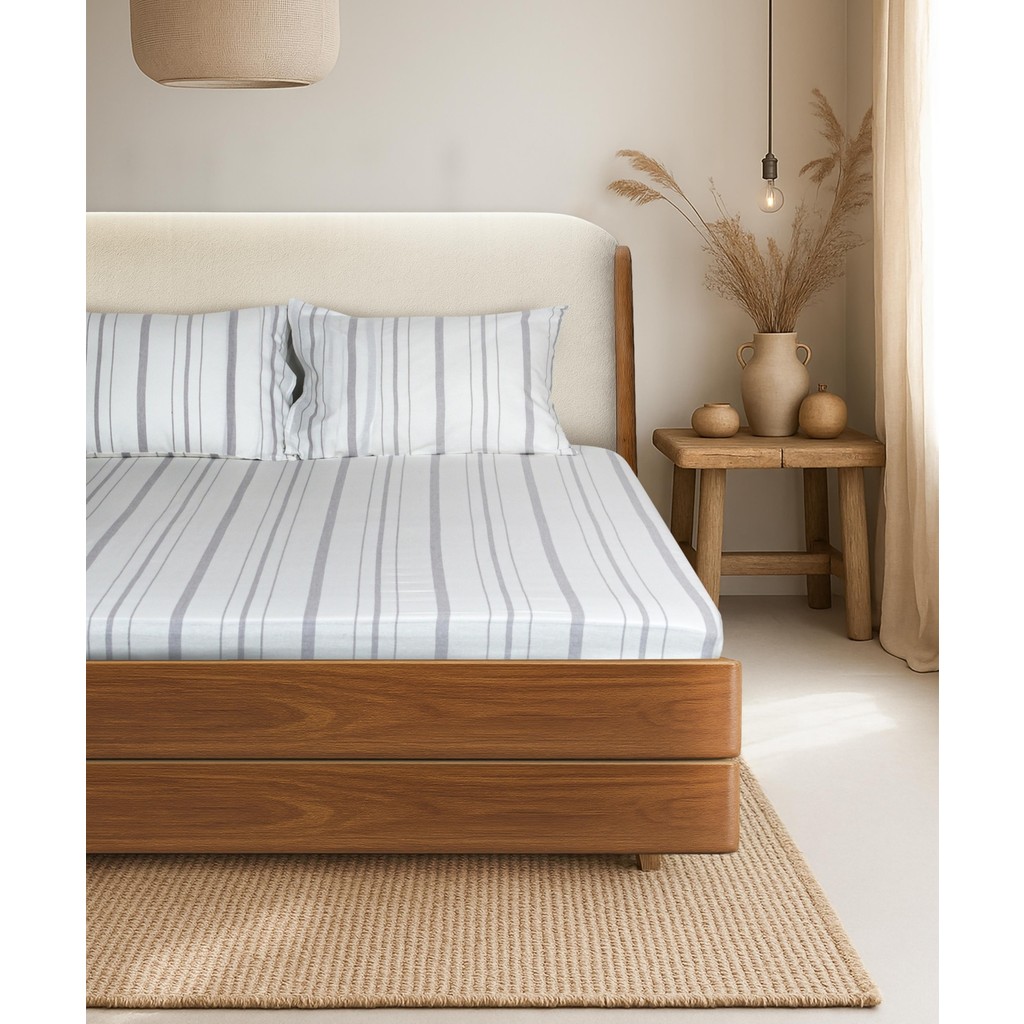 Cotton Collection Çift Kişilik Çizgili Çarşaf Seti Solinea - Gri - Beyaz - 100X200 Çarşaf Fiyatı