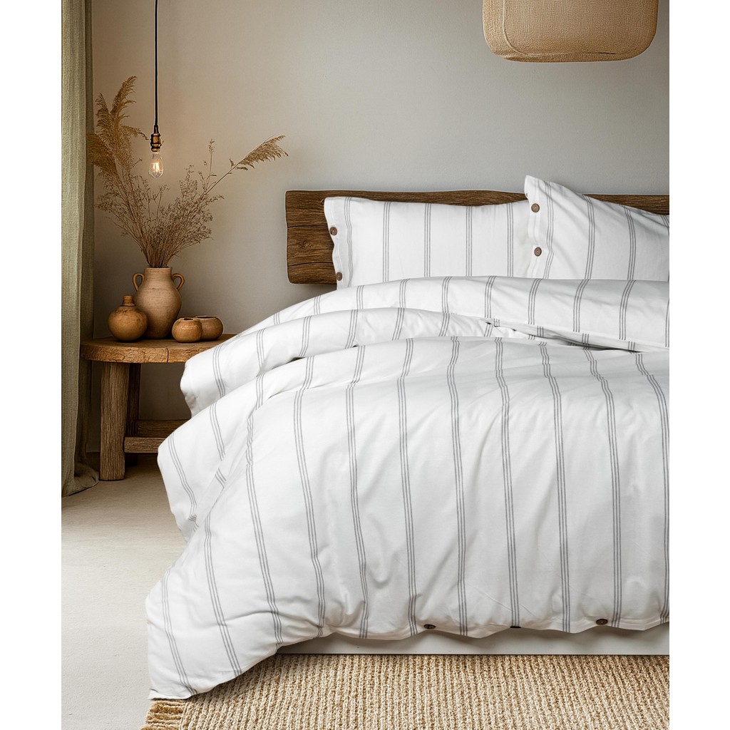 Cotton Collection Çift Kişilik Çizgili Nevresim Seti Seroya - Gri - Beyaz - 200 x 220 cm Nevresim Takımı Fiyatı