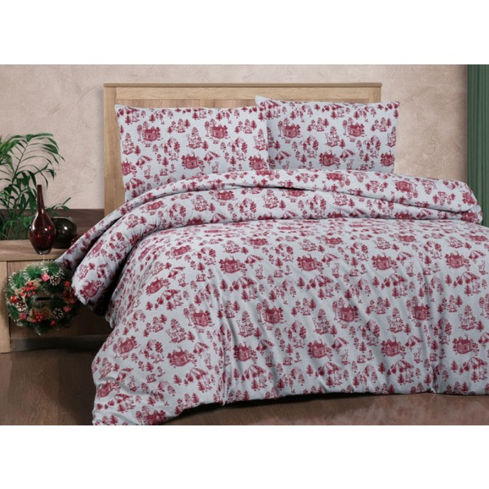Cotton Collection Çift Kişilik Flanel (Pazen) Nevresim Takımı Snow Gri - 200 x 220 cm - Gri - Bordo Nevresim Takımı Fiyatı