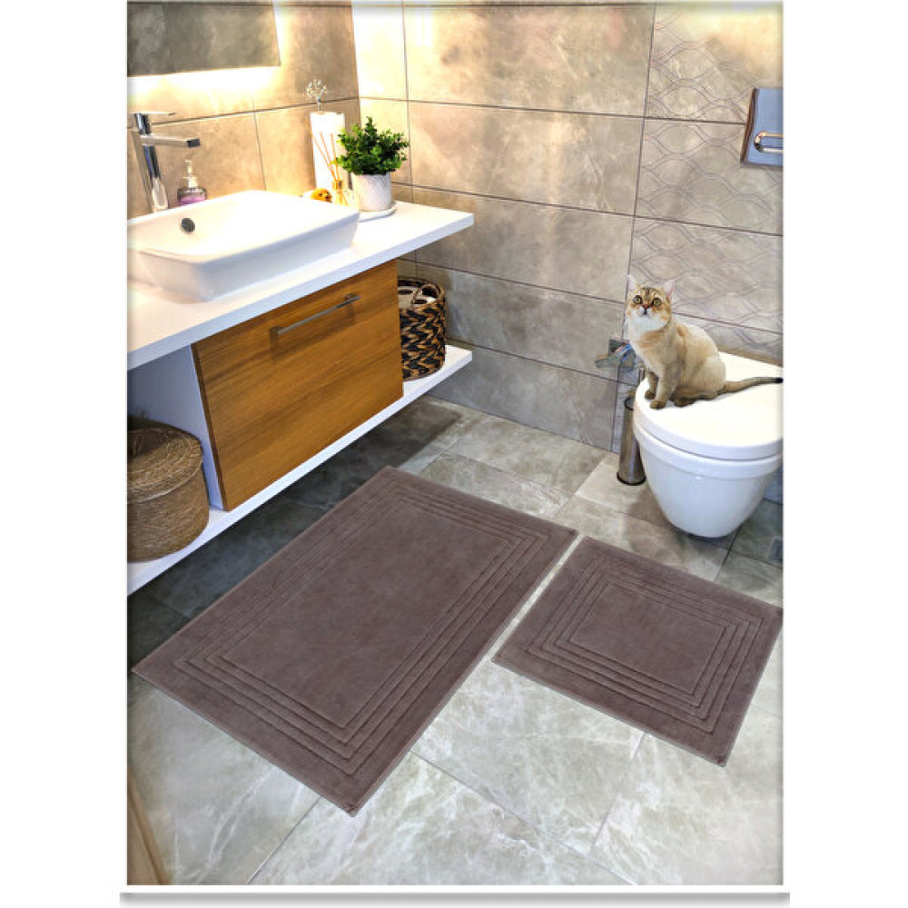 Cotton Crafty 2 Li Set %100 Pamuk Dokuma Banyo Paspası, Banyo Halısı Vera 60X100 - 60X50, Kaymaz Lateks Taban - Kahve Klozet Takımı Fiyatı