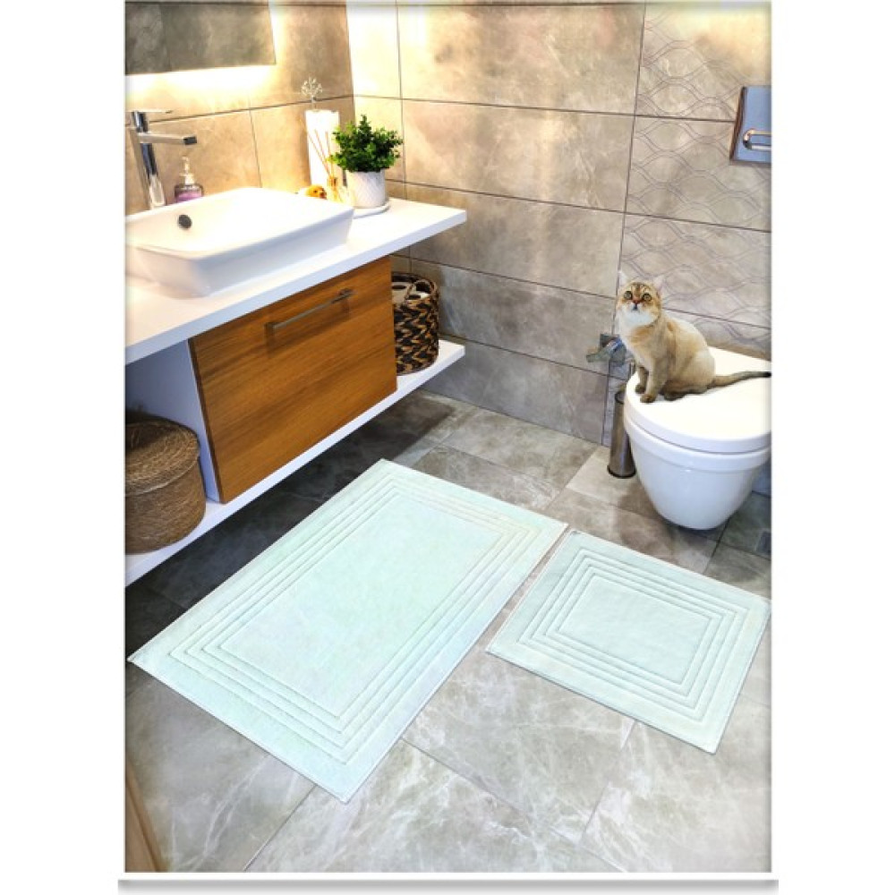 Cotton Crafty 2 Li Set %100 Pamuk Dokuma Banyo Paspası, Banyo Halısı Vera 60X100 - 60X50, Kaymaz Lateks Taban - Mint Yeşili Klozet Takımı Fiyatı