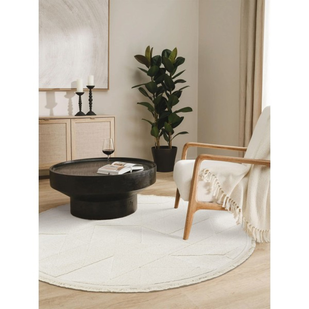 Cotton Halı Sidney Cream Yuvarlak Pelüş Dokulu Salon Makine Halısı - 160 x 160 cm - Krem Salon Halısı Fiyatı