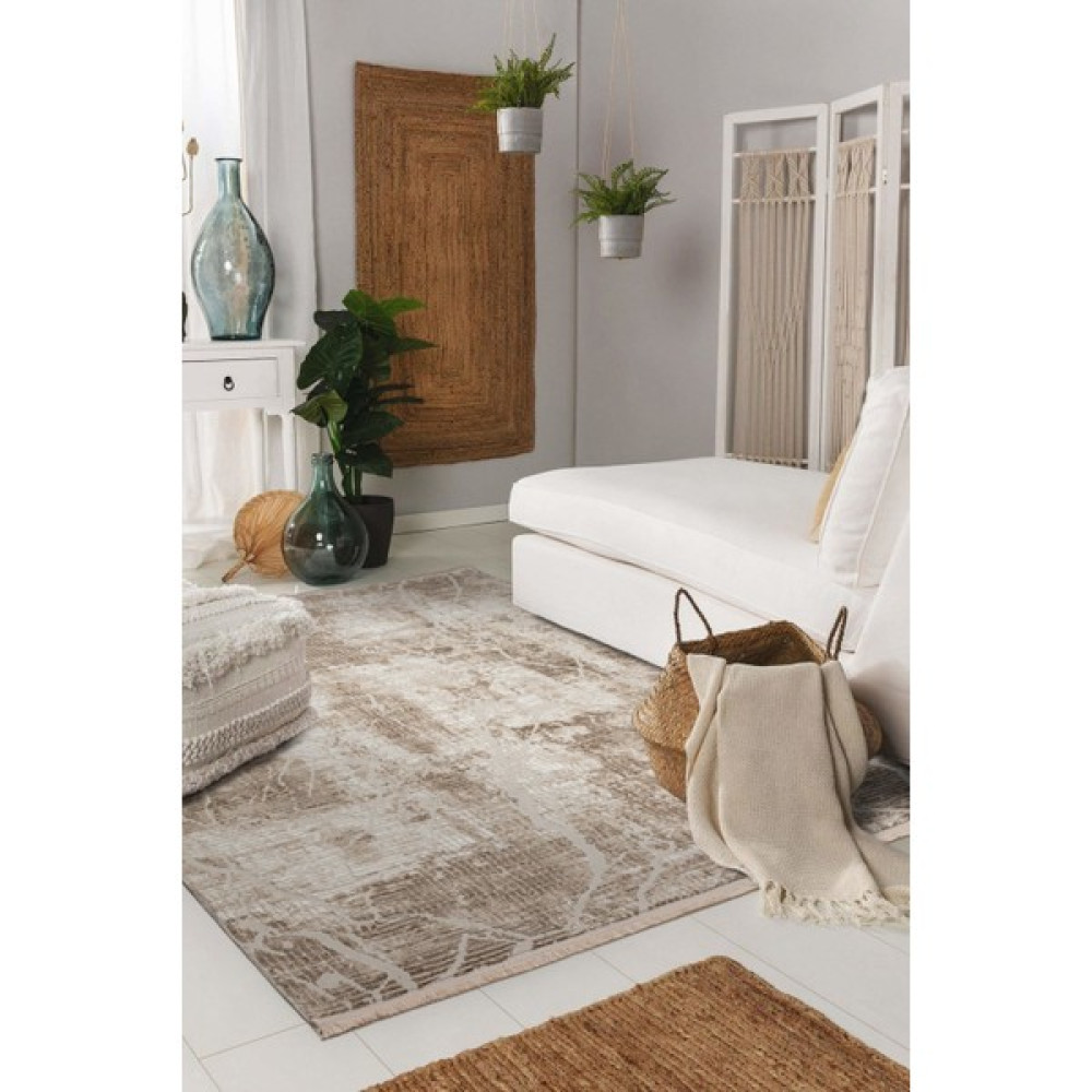 Cotton Halı Vega Beige Mermer Desenli Yumuşak Salon Makine Halısı - 100 x 200 cm - Bej Salon Halısı Fiyatı