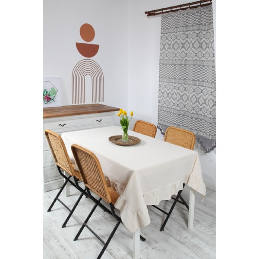 Cotton Maison Naturel Fırfırlı Masa Örtüsü Vintage 140X200 cm - Krem - 140 x 200 cm Masa Örtüsü Fiyatı