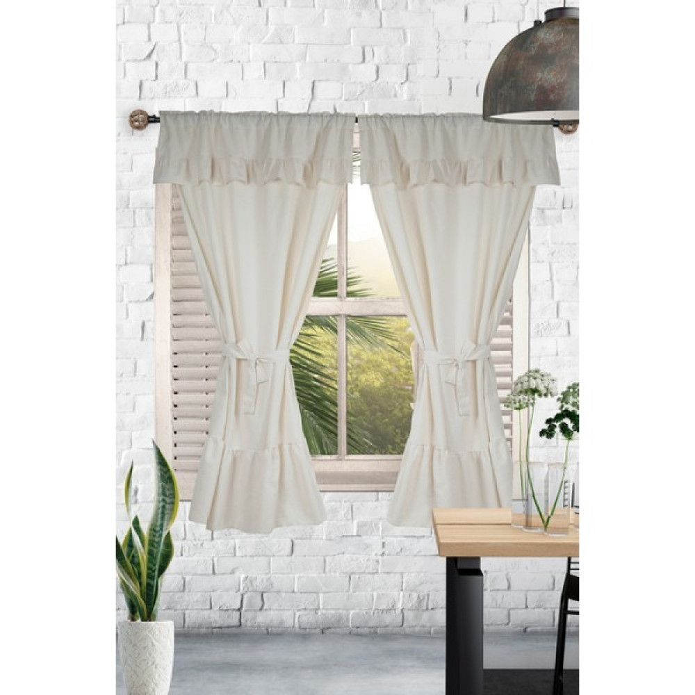 Cotton Maison Naturel Fırfırlı Perde Farbalı Vintage Çift Kanat Krem 120X220 cm - 120 x 220 cm Fon Perde Fiyatı