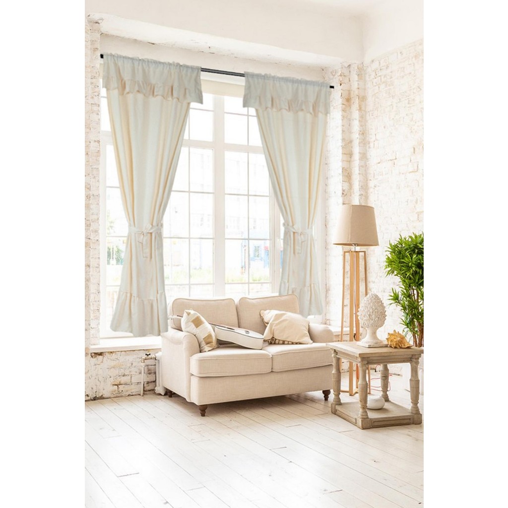 cotton maison Naturel Fırfırlı Perde Farbalı Vintage Çift Kanat Krem 140 x 260 Beden" Fon Perde Fiyatı