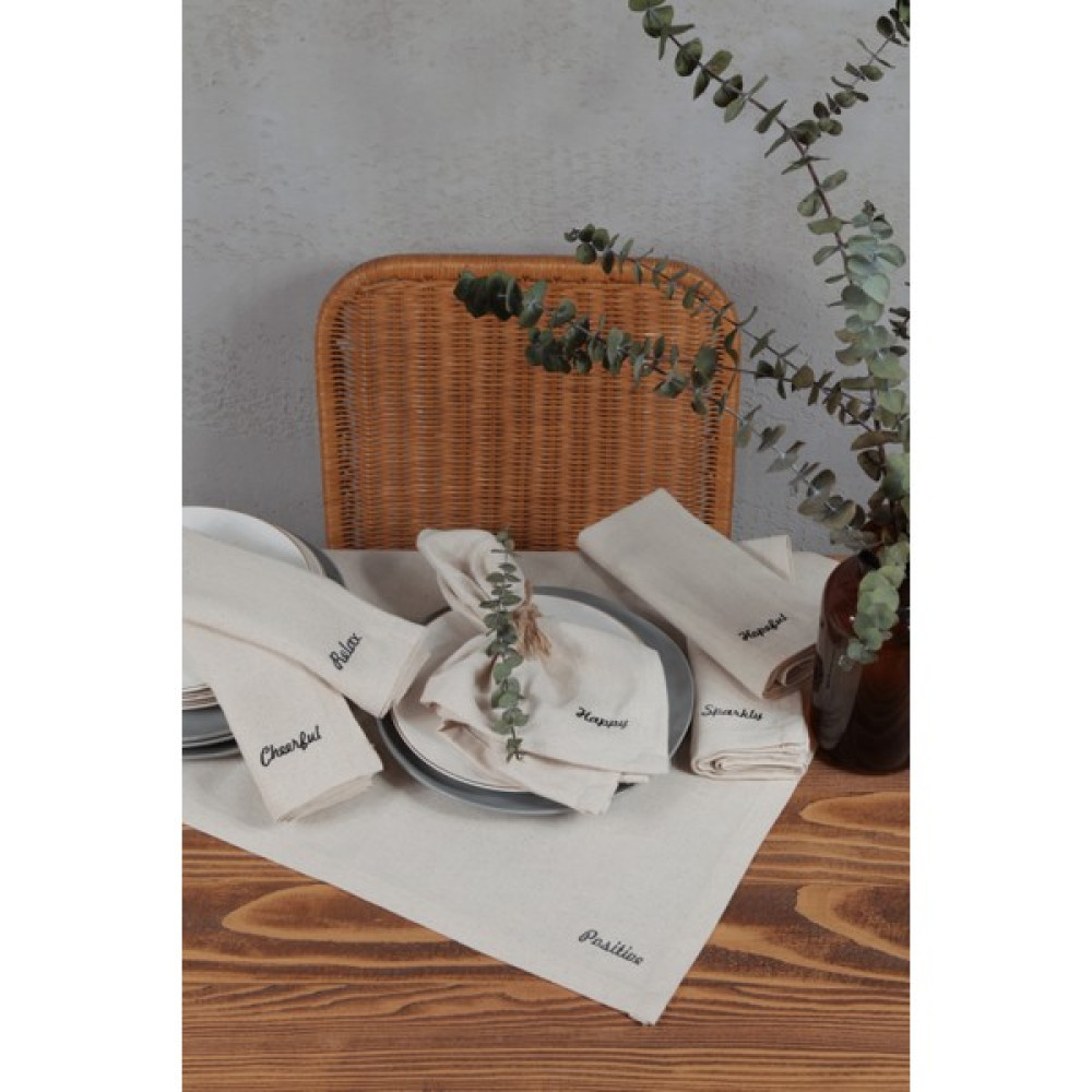 Cotton Maison Naturel Peçete 6 Lı Motto Işlemeli Pamuk Keten Otantik 45X45 cm - Krem - 45 x 45 cm Masa Örtüsü Fiyatı