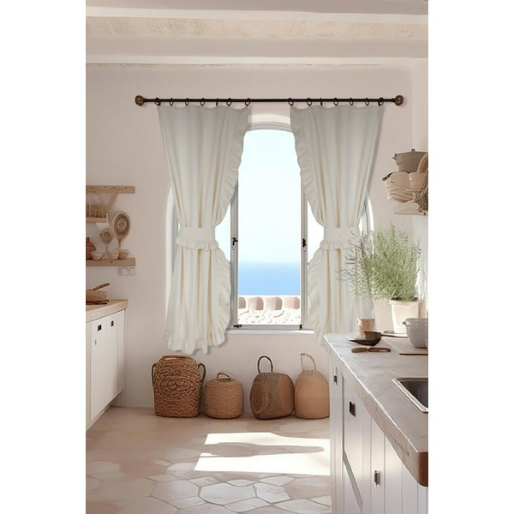 Cotton Maison Naturel Perde Vintage Çift Kanat 100X185 cm Dikey Fırfırlı - 100 x 185 cm - Krem Fon Perde Fiyatı