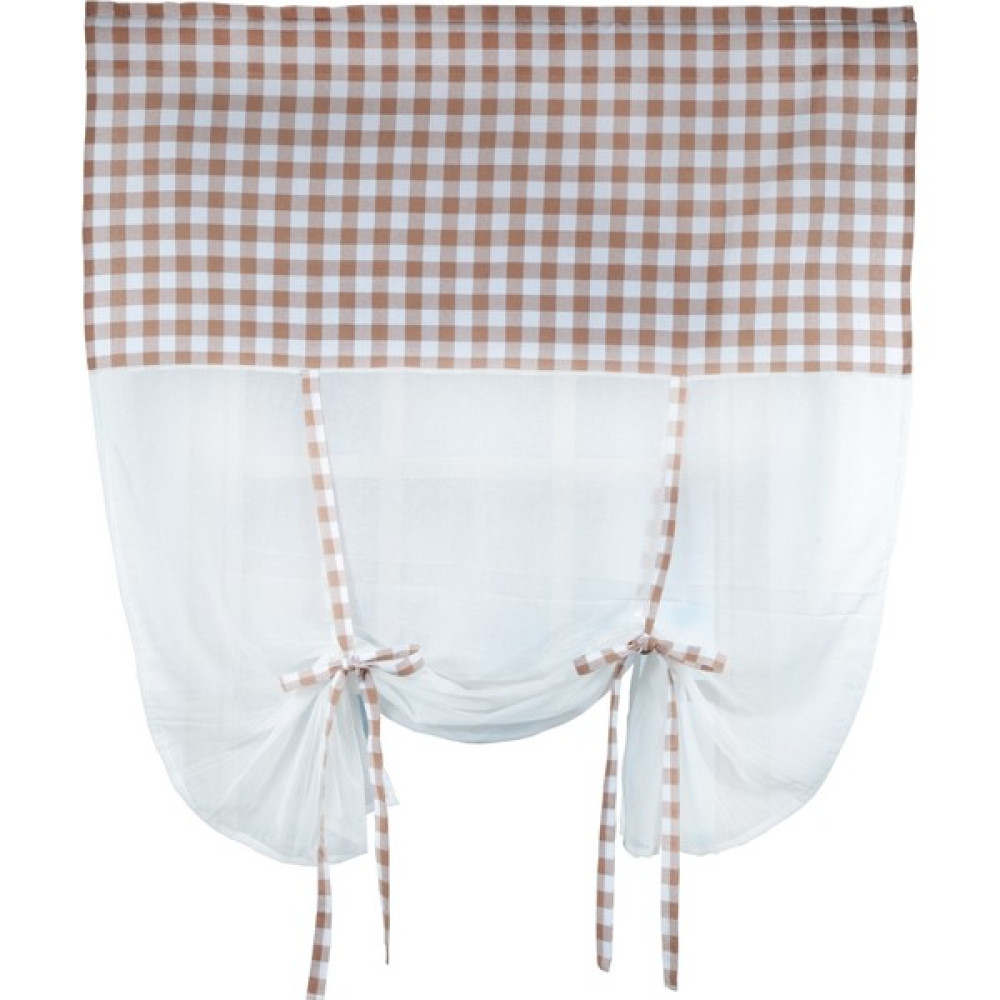 Cotton Maison Naturel Potlu Ekose Tül Perde Retro 100X200 cm Kahve - Krem - 100 x 200 cm Fon Perde Fiyatı