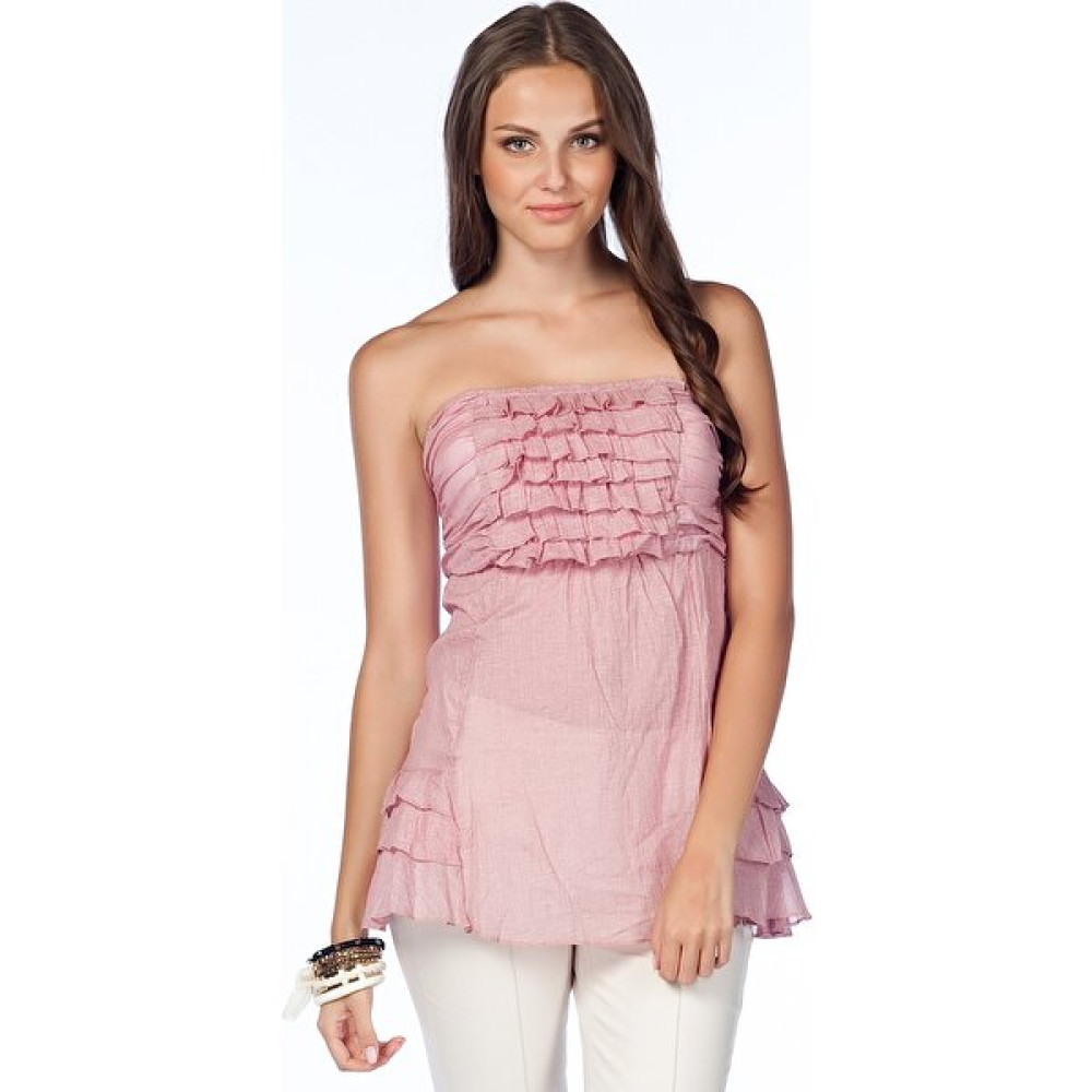 Cotton Mood 1007 Straplez Fırfırlı Elbise Pudra-Pembe Elbise Fiyatı