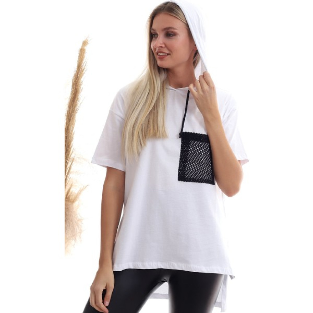 Cotton Mood 20333400 Süprem Kapşonlu File Cep Garnili Tunik Beyaz Tunik Fiyatı