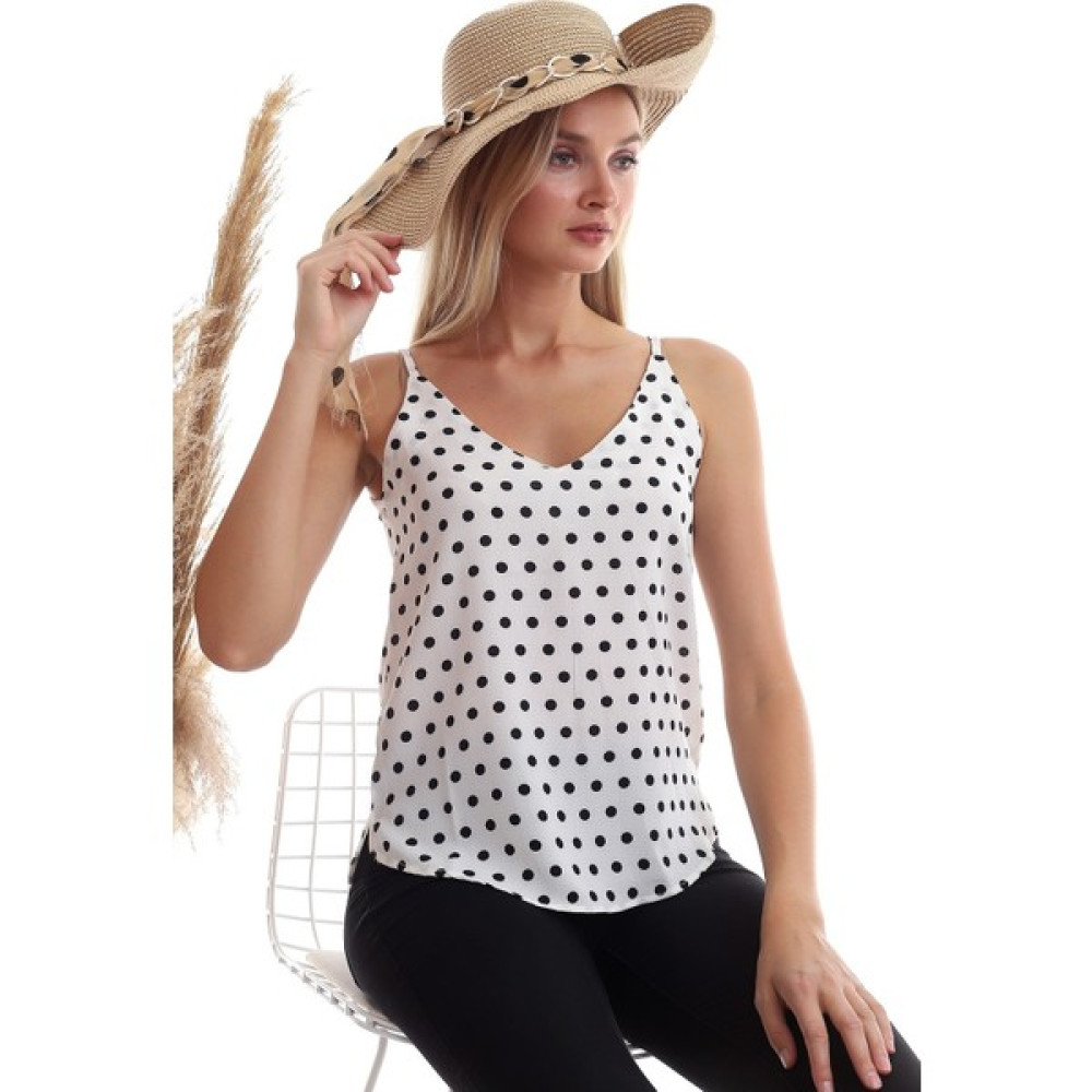 Cotton Mood 20333453 Kobe Puantiye Desenli İp Askılı Bluz Ekru Bluz Fiyatı