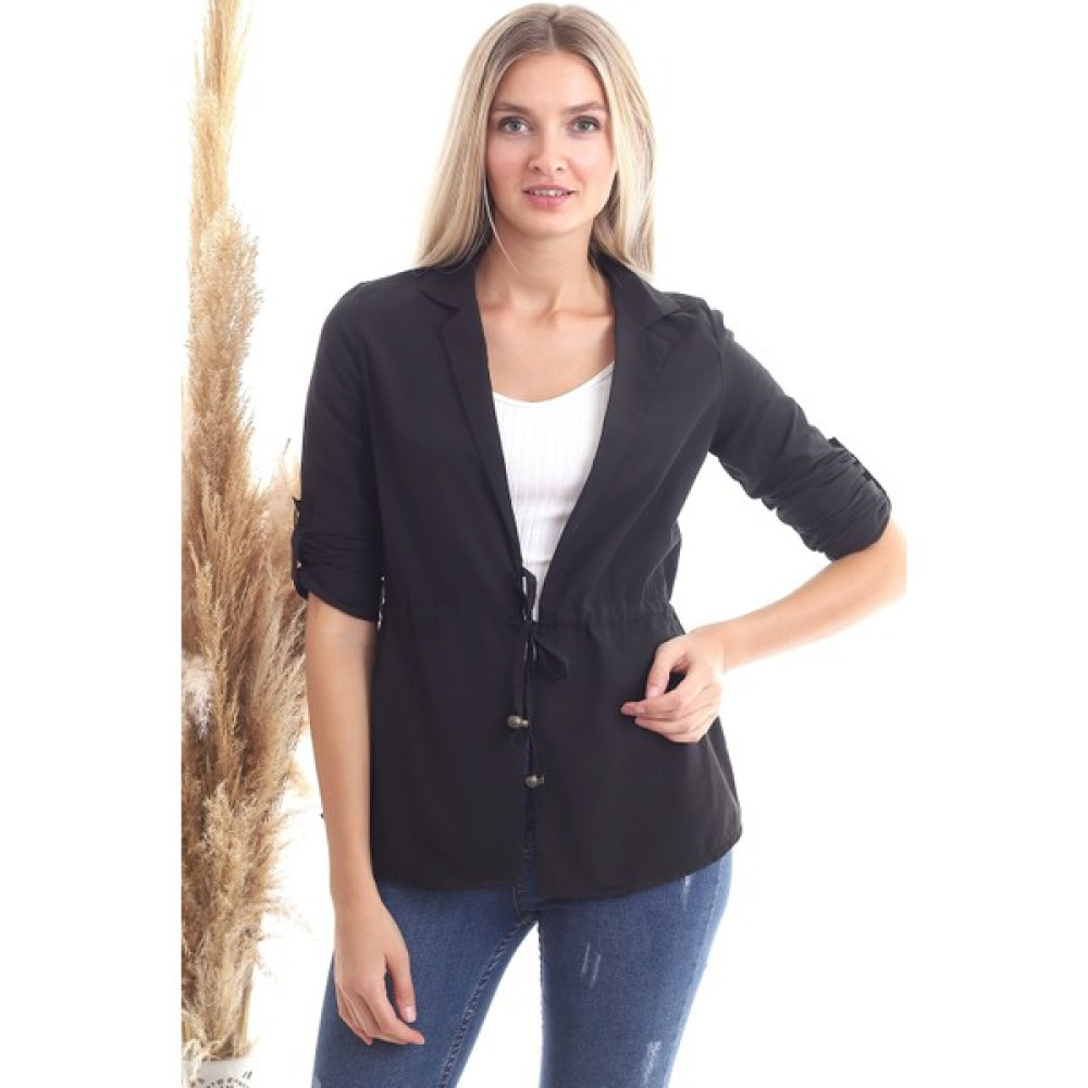 Cotton Mood 20342379 Viskon Beli Bağcıklı Uzun Kol Ceket Siyah Bayan Ceket Fiyatı