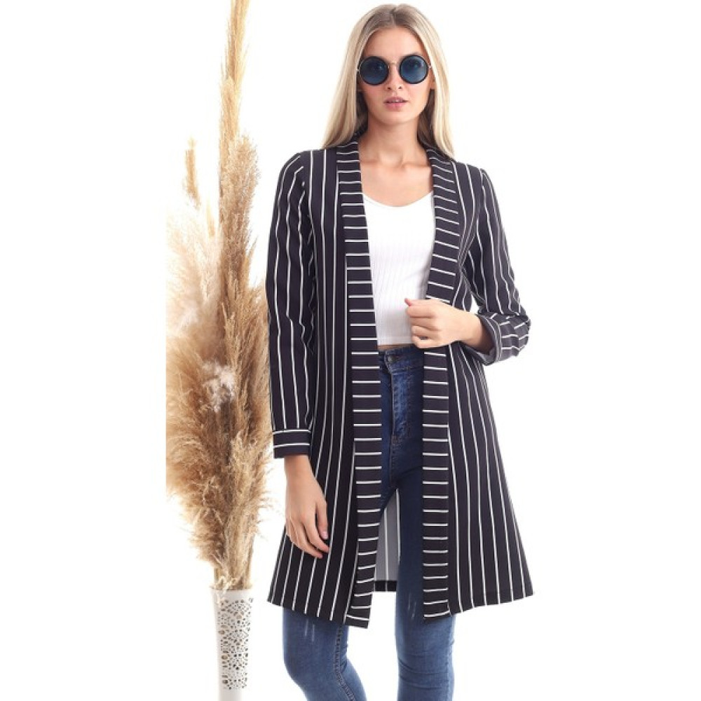 Cotton Mood 20343264 Atlas Çizgili Uzun Ceket Siyah Beyaz Çızgılı Bayan Ceket Fiyatı