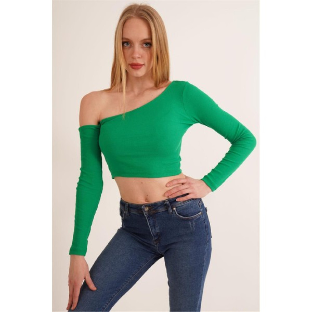 Cotton Mood 23254281 Kaşkorse Tek Omuz Dekolteli Uz.kol Bluz Yesıl Bluz Fiyatı