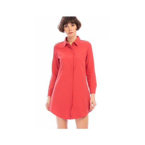 Cotton Mood 8502461 Mercan Dokuma Şardonlu Uzun Kollu Tunik Elbise