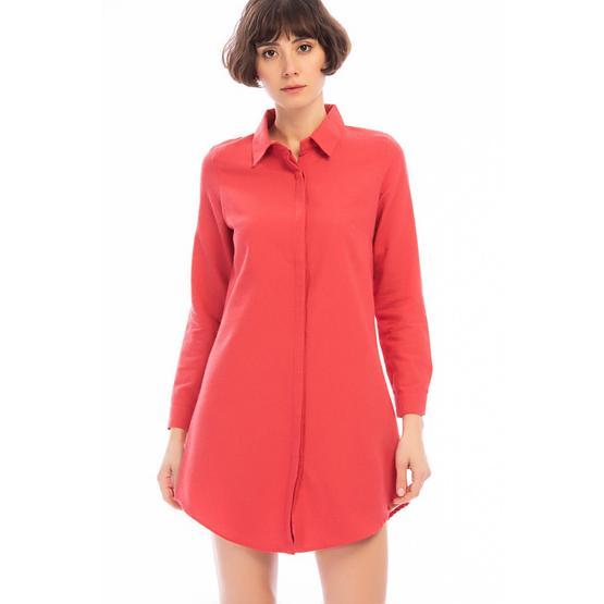Cotton Mood 8502461 Mercan Dokuma Şardonlu Uzun Kollu Tunik Elbise