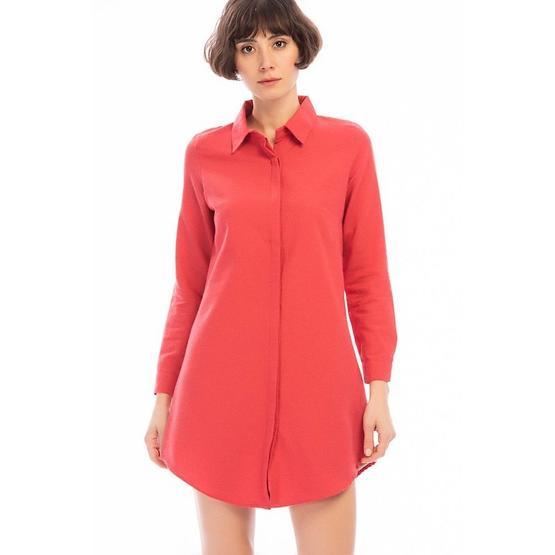 Cotton Mood 8502461 Mercan Dokuma Şardonlu Uzun Kollu Tunik Elbise
