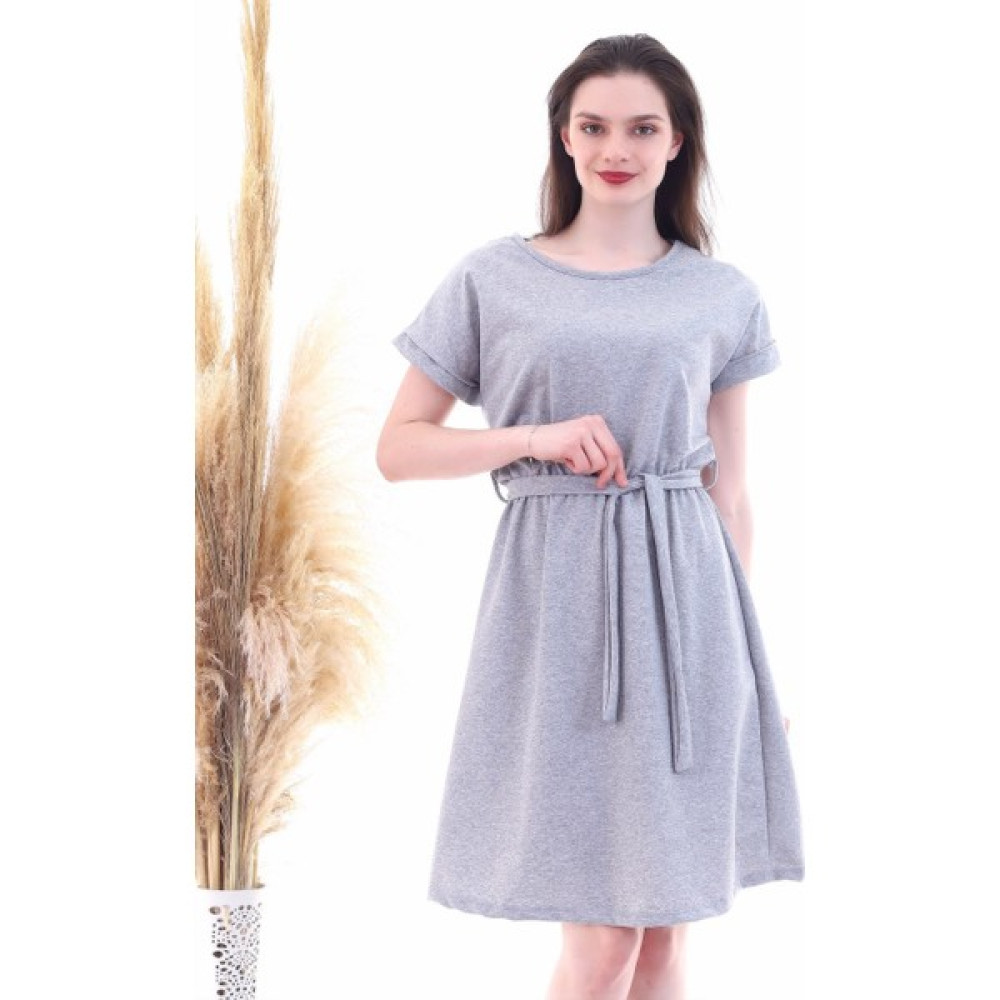 Cotton Mood 9292931 Ikiiplik Beli Lastikli Yarasa Kol Elbise Gri Melanj Elbise Fiyatı