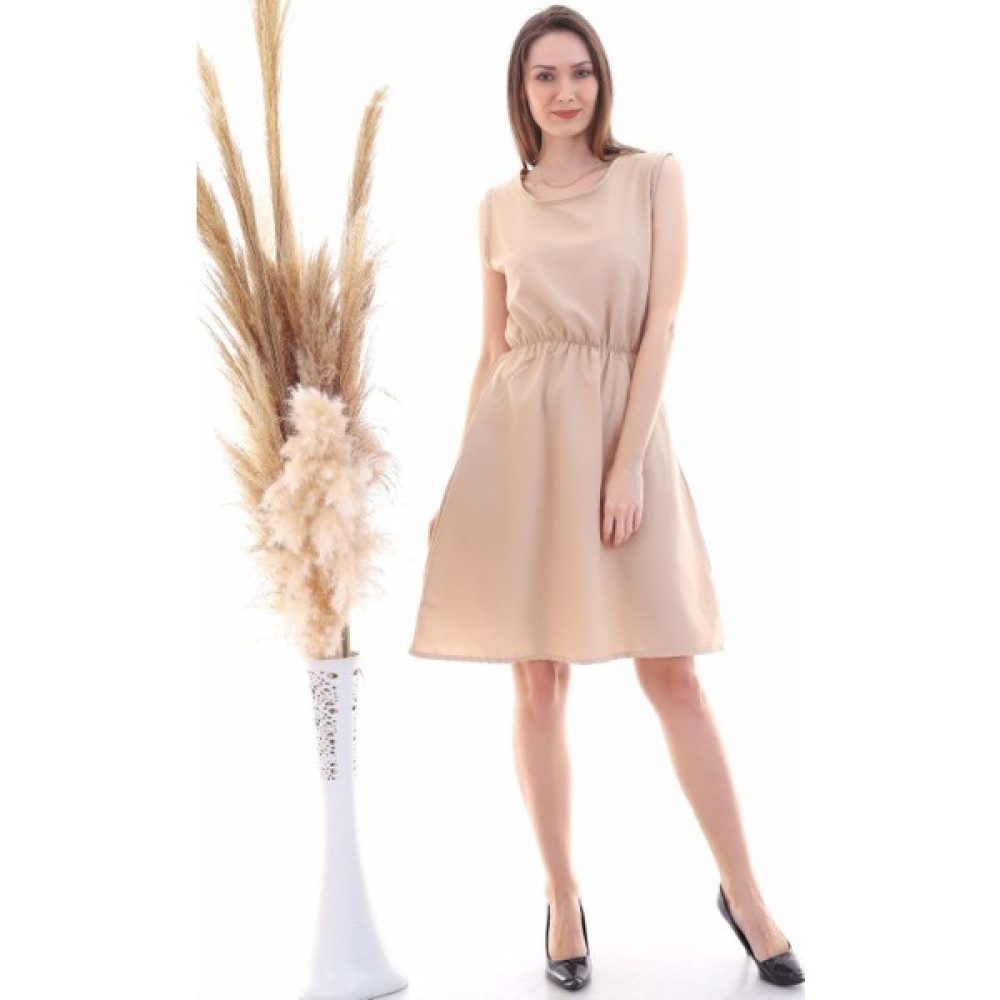 Cotton Mood 9315020 Dok.viskon Desenli Cepli Kolsuz Elbise Bej Elbise Fiyatı
