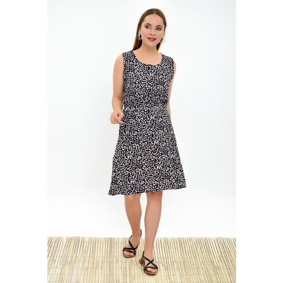Cotton Mood 9315020 Sıyah Çıçek Desen Dok.viskon Desenli Cepli Kolsuz Kadın Elbise