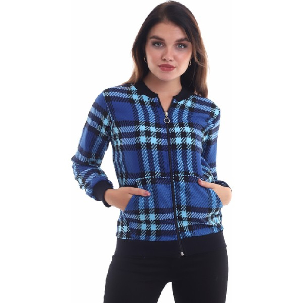 Cotton Mood Ekose Desenli Bomber Ceket Saks- Bayan Mont Fiyatı