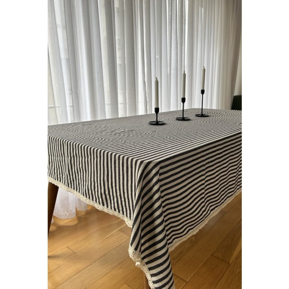 Cotton Studio Keten Masa Örtüsü 150 x 220 cm - Ekru - Siyah Masa Örtüsü Fiyatı