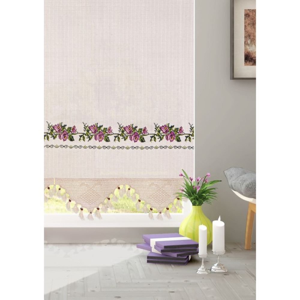 Cotton Studio Pamuklu Lila Kanaviçeli Buldan Işi Otantik Perde - 100 x 200 cm - Krem Fon Perde Fiyatı