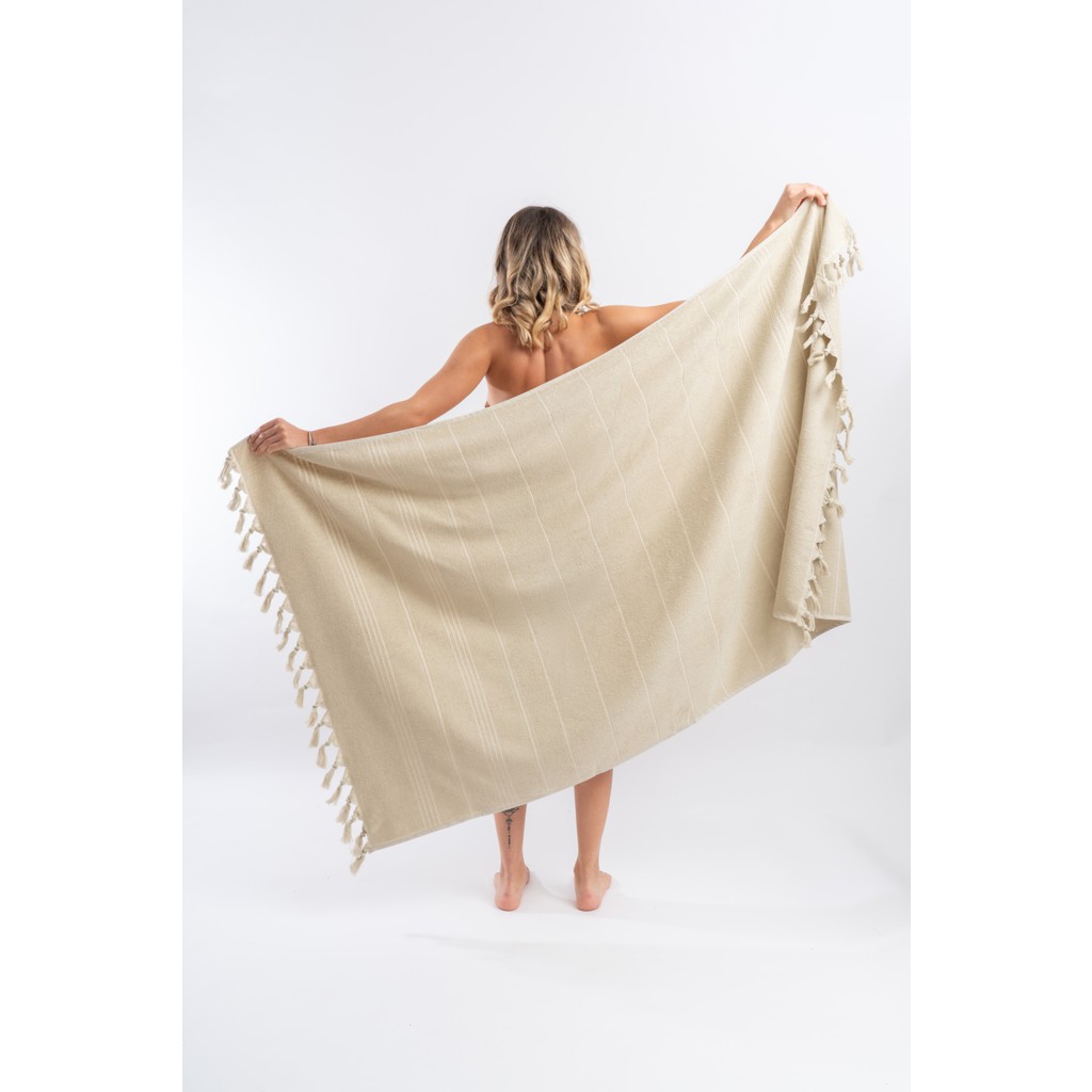 Cotton Therapy 100 x 170CM Büyük Plaj Banyo Duş Havlusu Saçaklı 100% Pamuklu - 100 x 170 cm - Bej El / Yüz Havlusu Fiyatı
