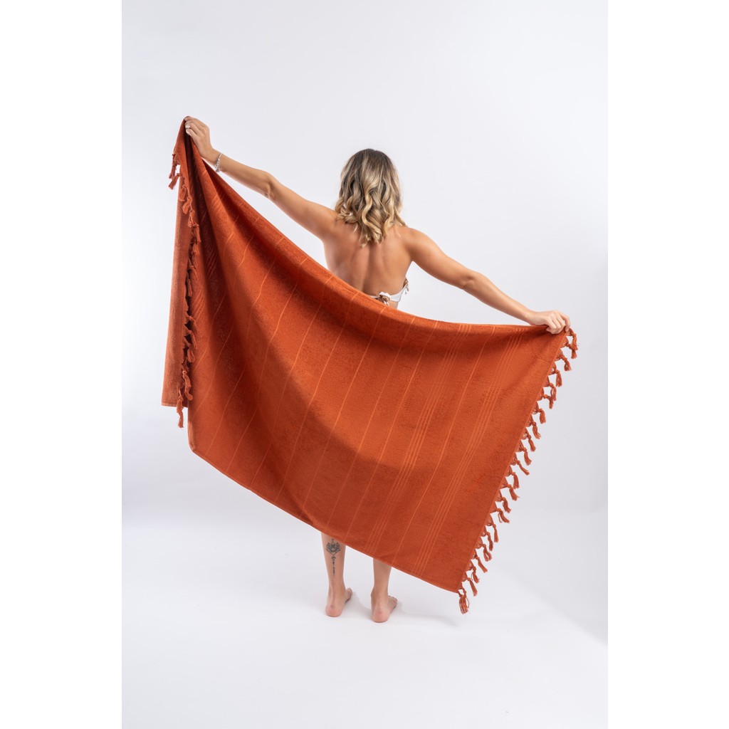 Cotton Therapy 100 x 170CM Büyük Plaj Banyo Duş Havlusu Saçaklı 100% Pamuklu - 100 x 170 cm - Kiremit El / Yüz Havlusu Fiyatı